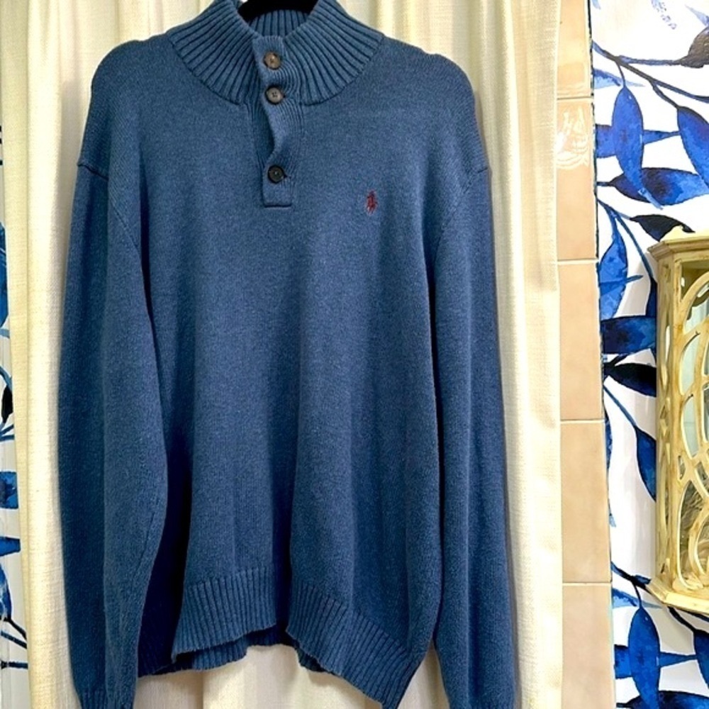 Men’s Polo Ralph Lauren 3 Button Mock Neck Sweater Jumper Pullover Size XL